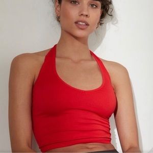 Urban outfitters red ribbed halter crop top